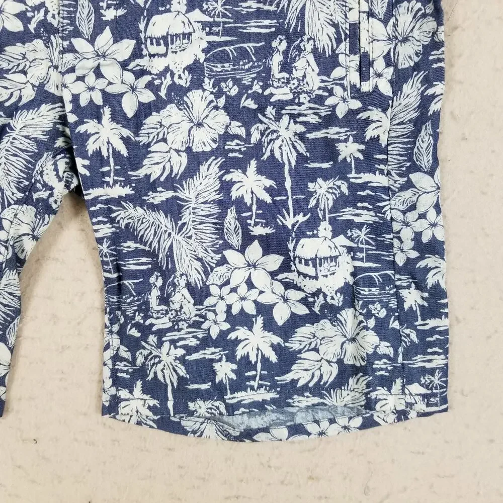 Goodale Shorts‎ Mens 30 Blue White Hawaiian Floral Print Casual Summer Beach